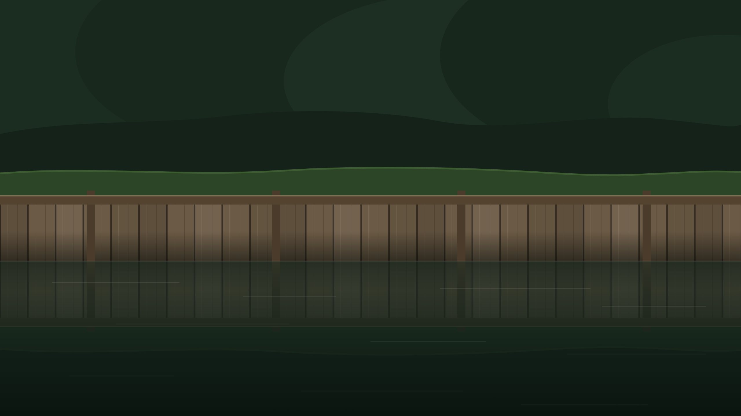 Getekende houten beschoeiing langs het water